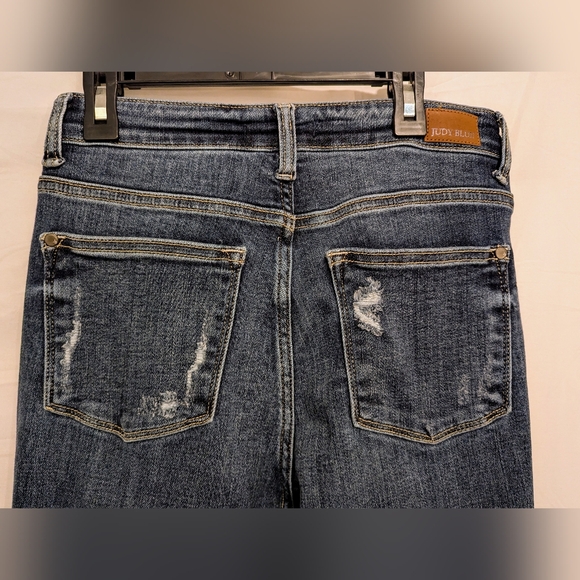 Judy Blue Jeans Womens 5/27  Blue Denim Trouser Flare Button Fly Distressed - Picture 6 of 10